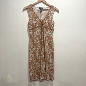 Paisley Babydoll Dress V-Neck Front Lace-Up Western‎ Country Women M Fall Boho